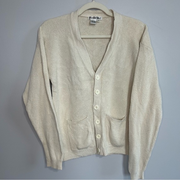 WinterSilks 100% Silk Cream Ivory Button-Up Cardigan Women’s Size Small - Picture 1 of 5